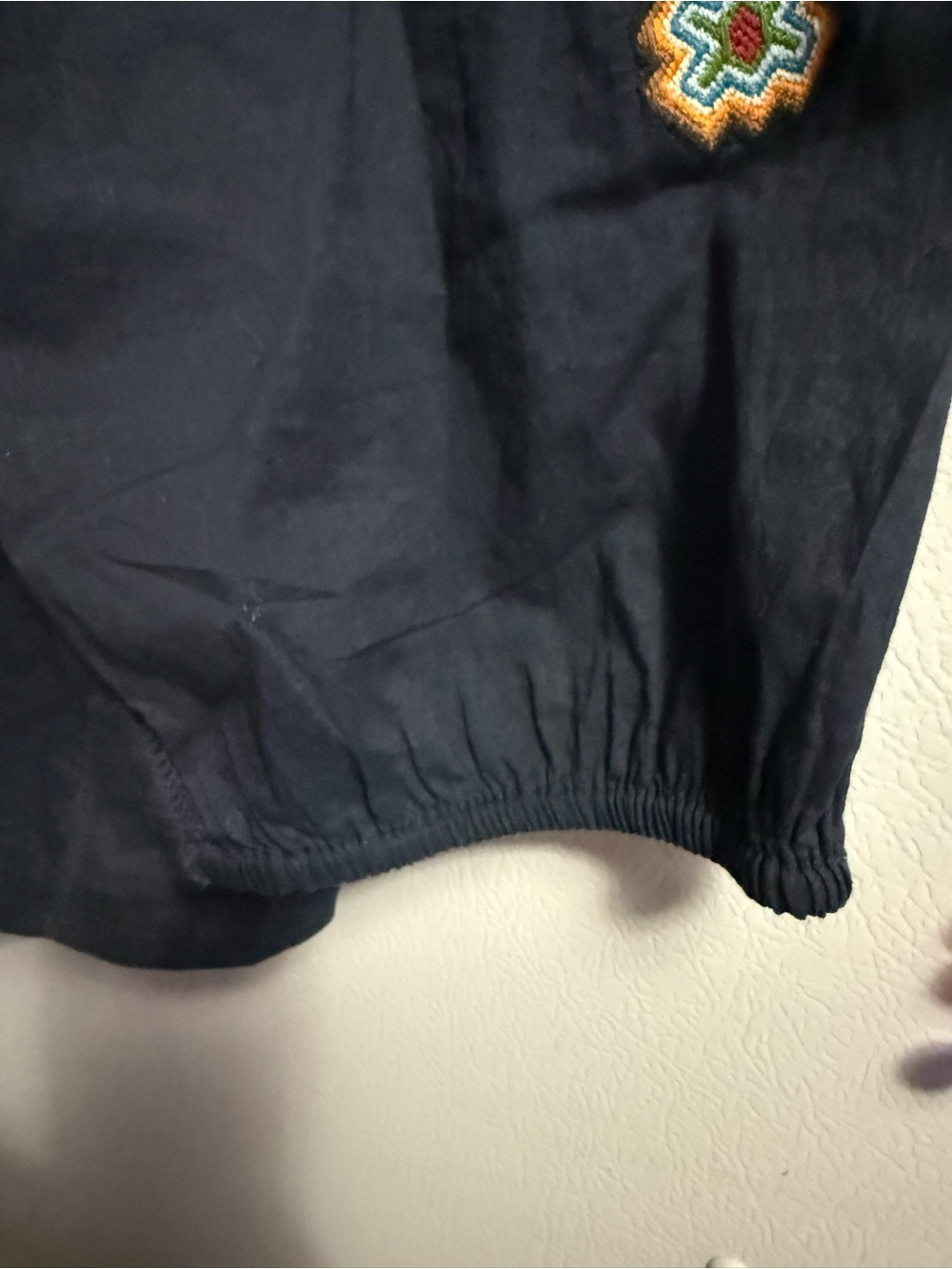 Embroidered Off-Shoulder Navy Peasant Blouse - Picture 4 of 4